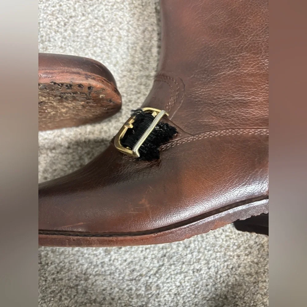 Vintage Men’s Leather Waterproof Size 7 Brown Motorcycle Riding Boots Buckle